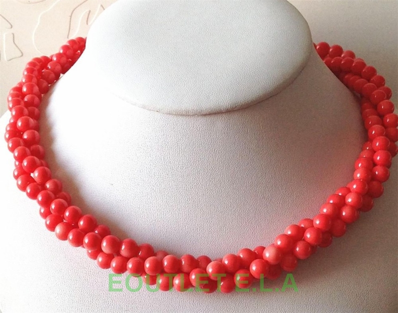 3-ROW CRT PINK CORAL NECKLACE-50cm